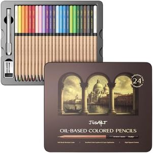 JusArt 24 Oil-Based Colored Pencils – Soft Core, Durable, Vibrant & Ultra-Smooth. Ideal for Adult Coloring, Portrait, Sketching, Landscape. Professional Drawing Pencils for Artists, Adults & Beginners