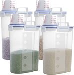 Taylor & Brown Rice Airtight Dry Food Storage Container Set of 4, Rice Bin Cereal Containers Dispenser, Thicken Plastic Clear Food Storage Box with Pouring Spout, Measuring Cup for Grain, Flour Snacks