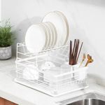 HomeCloud Kitchen Dish Rack Steel |Dish Drainer | Steel Drying Rack with Removable Drain Board, Rack 2-Tier Large, Size(43L x 31W x 18H cm), Alloy Steel, Black