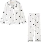 ACESTAR Toddler Kids Pajamas Set Classic Girls Boys Button-Down Pjs Set 100% Cotton Long Sleeve Sleepwear 2 Piece Kids Lounge Set (White Balloon Bear, 5T)