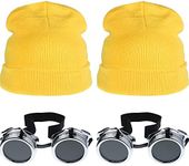 Geyoga Halloween Cosplay Costume Accessories Adult Vintage Steampunk Goggles Punk Sunglasses Yellow Beanie(2 Sets)