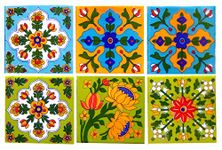 Shiv Kripa Blue Pottery Home Decor Tile Ceramic High Lighter Wall Kitchen Bathroom Tiles 4 x 4 Inch Set of 6 Tiles (Multicolor)