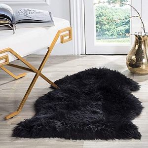 HUAHOO Premium Genuine Sheepskin Rug Black Real Australia Sheepskin Natural Luxury Fluffy Lambskin Fur Area Rug Seat Covers for Kids Bedroom Sofa Chair Cover Pets Dogs Mat Single Pelt/2'x 3' Black