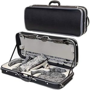 MI&VI NA-8001W Professional Double Violin & Viola Travel Case 4/4 (Full Size) Silk Interior | Hardwood Shell | Adjustable Straps | Fits One Full Size Violin & One 16"-16.5" Viola - MIVI Music