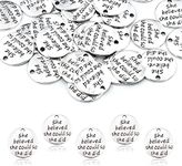 JIALEEY 30pcs Alloy She believed she could so she did DIY Message Charms Pendant for Crafting Bracelet Necklace Jewelry Making Accessory, Antique Silver Round, Alloy, round