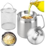 Stainless Steel Oil Filter Pot 68 OZ, 2 in 1 Oil Strainer Pot, 304 Stainless Steel, Large Capacity, Versatile Oil Filter Vessel, 2 in 1 oil strainer pot fryer Multi-Function Deep Fryer Pot 2L