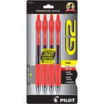 Pilot G2 Retractable Premium Gel Ink Roller Ball Pens, Fine Point, 4-Pack, Red Ink -31191