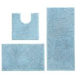 Hodeacc 3 Pcs Non Slip Bath Mat Set,High Water Absorbent Density Soft Microfiber Toilet Mat Toilet Pedestal Mat Machine Washable Bathroom Mats Carpet (Light-Blue)