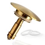 Pop Up Sink Plug Replacement Gold, Chonphan Basin Sink Plug Click Clack Sink Plug Sprung Push Plug Stopper Waste Drain Plug for Bathroom Vanity Sink Lavatory, 66mm Cap