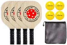 Amazin' Aces Pickleball Classic Wood Paddles Set of 4 - Wood Pickleball Rackets for All Levels, Includes 4 Wooden Pickleball Paddles with Comfy Cushion Grip, 4 Pickleball Balls, and 1 Pickleball Bag