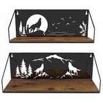 Giftgarden Floating Shelves for Wall with Unique Howling Wolves Cutout, Rustic Wolf Decor Wood Iron Hanging Shelf Decoration for Bedroom Bathroom Storage Cabin Lodge, Black