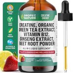 Creatine Monohydrate and Vitamin B12 Drops - With Beet Root Powder, Organic Green Tea & Ginseng - Vegan, Faster Absorption than Creatine Gummies - Energy & Vitality Support (Strawberry Lemonade, 60mL)