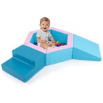 Costzon Climbing Toys for Toddlers 1-3 Inside, Ball Pit and Foam Blocks Activity Set for Indoor Crawling Sliding Playing, Kids Soft Play (40" x 40",Blue & Pink)