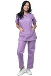 UNIFORM CRAFT Women’s Designer Scrub Suits DSDX01 || 6 pocket scrubs, cargo pockets | Ideal for doctors, dentists, vets, nurses & healthcare professionals (Lavender, L)