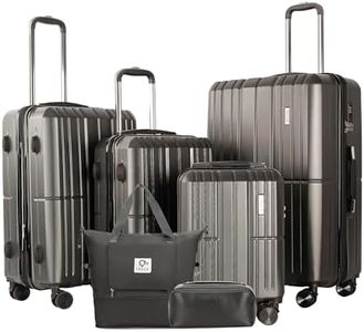 TRACK TRAVEL 4 Piece Luggage Set ABS+PC Expandable Hardshell TSA Lock Aluminum Trolley Spinner Wheels (Dark Grey, 6 Piece Set)