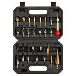 Rocaris 26 Pack Woodworking Chamfer Drilling Tools, Including Countersink Drill Bits, Wood Plug Cutter, Step Drill Bit, Center Punch, L-Wrench