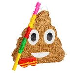 Fax Potato Poop Emoji Cardboard Pinata, Stick and Blindfold Set - 3pc - Rainbow Stick - Fill Your Own Kids Party Accessory Decoration - W45cm x D10cm x H45cm