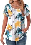 Zeagoo Womens Dressy Tops and Blouses Floral Printed Summer Pleated Loose Short Sleeve Tunic for Leggings 3XL