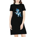 Pooplu Women's Regular Fit Knee Length Unicorn Baby Cotton Printed Round Neck Half Sleeves Animal, Pet, Cute Animal Tees, Tops and Tshirts (Oplu_Black_X_Large)