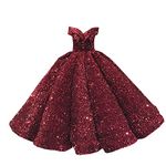 Mollybridal Glitz Designer Princess Quinceanera Dresses V Neck Off Shoulder Pleated Sexy Evening Formal Party Dress A/Burgundy 0