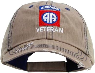 e4Hats.com 82nd Airborne Veteran Embroidered Low Profile Special Cotton Mesh Cap - Khaki OSFM