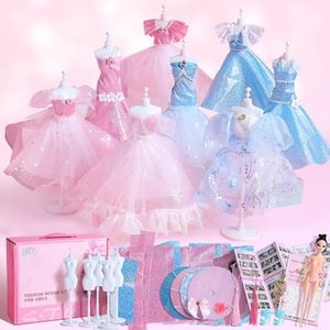 Skirfy Fashion Design Kits for Girls Ages 8-12 with 5 Mannequins,Accessories,Girls Toy,Birthday Gift Ideas,DIY Art and Craft Kits for Teen Girls,Dress Design Craft Making Kit with Instructions