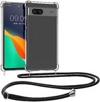 kwmobile Crossbody Case Compatible with Google Pixel 7a Case - Clear TPU Phone Cover w/Lanyard Cord Strap - Black/Transparent