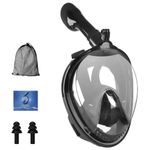 Kavjizy Full Face Snorkel Mask, Snorkeling Mask with Latest Dry Top System, 180° Panoramic View Snorkeling Mask with Camera Mount, Anti-Leak, Anti-Fog for Men Women, Black S/M