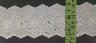 PCJS - 5 Meter Cotton Soft Premium Embroidered Designed Single Side Scallop Schiffli Lace, White Cotton Lace Border for Dress, Kurtis, Dupatta, Bag, Craft and Decorations (PCJS_Schiffli White - Dyeable, 5 cm) - 5 MTR