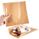 200PCS Bakery Bags with Window Heat-Sealable Kraft Paper Pastry Bags Grease Resistant Donuts Bags for Snack, Candy, Cookie, 7.5 x 7.1 Inches