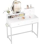 GreenForest Vanity Desk with Mirror and Lights, 31 inch Glossy White Makeup Vanity Table with 2 Drawers and 3 Storage Spaces, Modern Small Vanity Women Girls Vanity Dressing Table for Bedroom, Silver