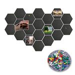 20 Pcs Pin Board Hexagon Felt Board Tiles, Black Self-Adhesive Bulletin Board, Memo Board Notice Board with 20 Pieces Push Pins, Decoration for Home Office Classroom Wall