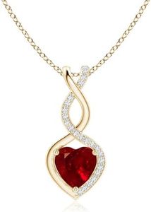 Angara Heart-Shaped Ruby Infinity Pendant with Diamond Accents