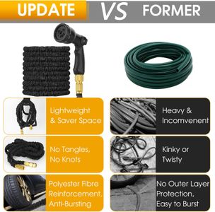 Expandable 100ft Garden Hose – 10-Function Spray Gun, Brass Fittings, Kink-Free, 3-Layer Latex