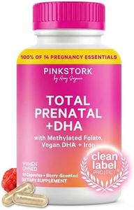 Pink Stork Total Prenatal Vitamins with DHA, Folate, Iron, Choline, and Vitamin B12 - Prenatals for Women to Support Fetal Development, Pregnancy Must Haves - 60 Capsules, 1 Month Supply