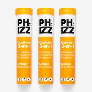 Electrolytes Phizz, Multivitamines & Comprimés d'hydratation - 20 comprimés de réhydratation effervescents - 18 vitamines et minéraux, vitamine C et hypocalorique (60 Comprimés, Orange)