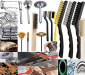 DIY Crafts 13, 13 Pcs Detailer Kit, Nylon/Brass/Metal Bristles Curved Handle Grip Wire Scratch Brushes Handle Scraper for Car Auto Engine Carborator Carburator Rust Dirt Paint Scrubbing Deep Clea(13)