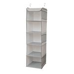 BrilliantJo Hanging Wardrobe Closet Storage with 5 Shelves Organiser, Storage Shelves Unit with 6 Pockets for Clothes - Light Grey(12 x 12 x 43 inch)