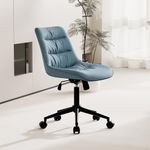 Kidol & Shellder Armless Desk Chair Comfy Office Chair Ergonomic Swivel Chair Home Office Desk Chairs with Wheels Rolling Task Computer Chair Makeup Vanity Chair with Back for Bedroom(Blue)