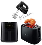 PHILIPS 1400W 4.1 L Digital Air Fryer, (Black, Large) & Philips HR3705/10 300-Watt Hand Mixer, Black & Philips Daily Collection HD2583/90 600-Watt 2 in 1 Toaster and Grill (Black)