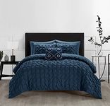 Chic Home Comforter Pinch Pleat Box Design Bag Bedding-Sheet Set Decorative Pillow Shams Included, Cotton, Navy, Queen