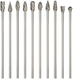 Long Carbide Rotary Burr Set Compatible with Dremel, 10Pcs Double Cut 1/8" Shank 1/4" Head 100MM Length Tungsten Steel Carving Burr Bits for Drilling, Woodworking, Steel Metal Polishing, Engraving