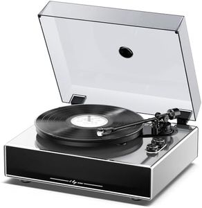 1 by ONE Record Player with Built-in Speakers, Stainless Steel Casing Turntable with DSP, AT-3600L Cartridge, Adjustable Counterweight, 33/45 RPM Vinyl Support, Phono/Line Output