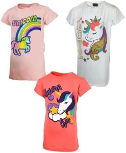 MISS POPULAR Girls 3-Pack Super Soft Short Sleeve T-Shirts Unicorn Butterfly Glitter Print Cute Design| Sizes 7-16 (Combo D, 14/16)