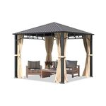 TOOLPORT Garden gazebo 3x3 m hardtop steel roof, 4 side panels in champagne, poles 9x9cm