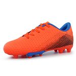 Hawkwell Kids Athletic Comfortable Outdoor Firm Ground Soccer Cleats Shoes(Toddler/Little Kid/Big Kid), Orange PU, 11 M US