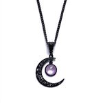 Rrdaily Gothic Moon Crystal Necklace Punk Style Moon Pendant Necklace Vintage Black Crescent Necklace Dark Gothic Necklace Costume Jewelry New Year Jewelry for Women, Crystal, zinc alloy