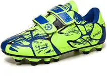 FUQIAO Kids Firm Ground Soccer Cleats for Boys Girls Outdoor Athletic Turf Shoes Indoor Football Trainning Sneakers, Green, 3 Big Kid