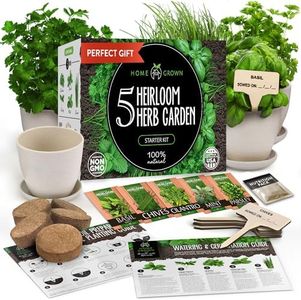 Indoor Herb Garden Starter Kit - 5 Herb Seeds Gardening Kit with Bamboo Planting Pots & Potting Soil - Heirloom & Non GMO - DIY Home Seed Starter Grow Plant Kit - Basil, Mint, Cilantro, Chives Seeds