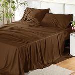 Bedsure California King Sheet Set, Cooling Sheets for Hot Sleepers, Rayon Derived from Bamboo, Breathable & Soft Deep Pocket Up to 16 Inches, Hotel Luxury Silky Bedding, Bedsheet & Pillowcases, Brown